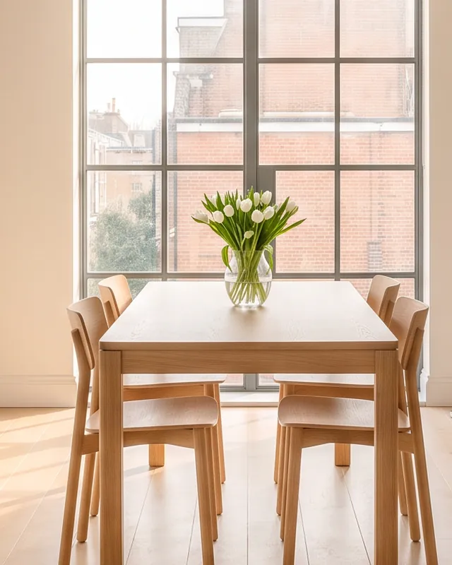 Bright dining table by a large window